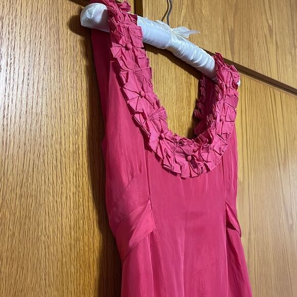 Yoana Baraschi deep coral silk layered square floral scoop neckline & hem midi - Picture 3 of 9